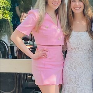 Zara Pink Skirt Set with Gold Buttons